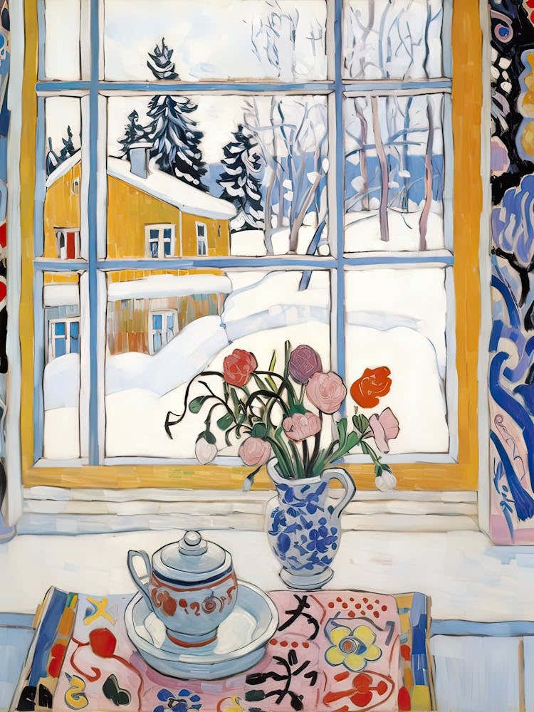 Le Rebord de Fenêtre de Rovaniemi Finlande Neige Inspiré par Matisse 2