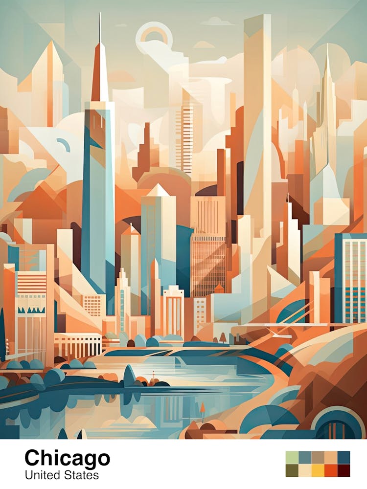Chicago, USA, Geometrische Illustration 1 Poster