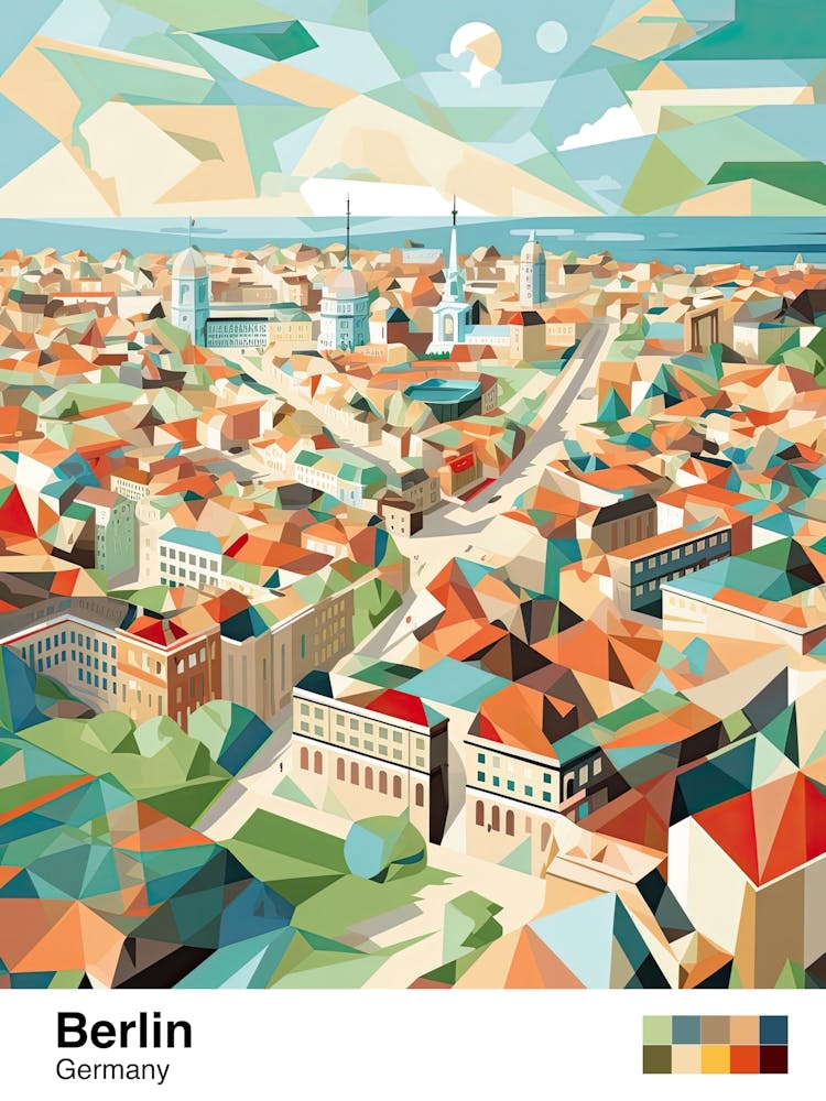 Berlin, Germany, Geometric Illustration 1 Poster