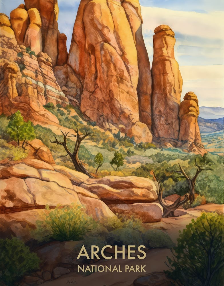 Arches National Park Watercolour Vintage Travel Poster 3