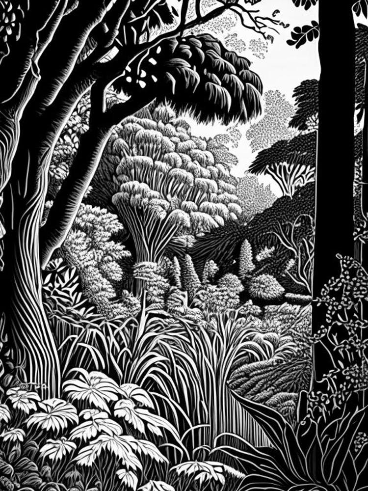Niagara Parks Botanical Gardens, 1, Canada Linocut Black And White Vintage
