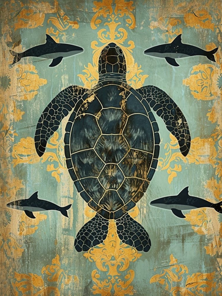 Sea Turtle & Shark Wallpaper Pattern 1