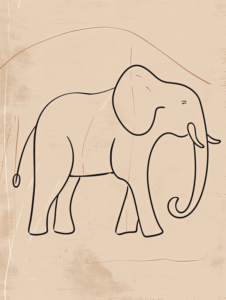Elephant Drawing - Boho, Line Art