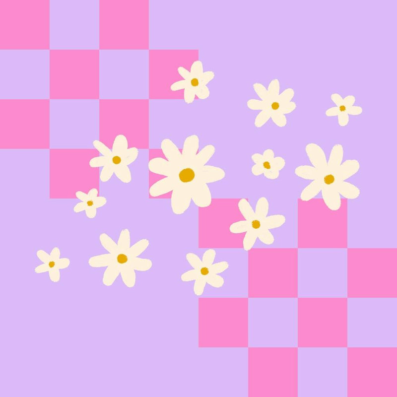 Daisies And Grids - pink and violet