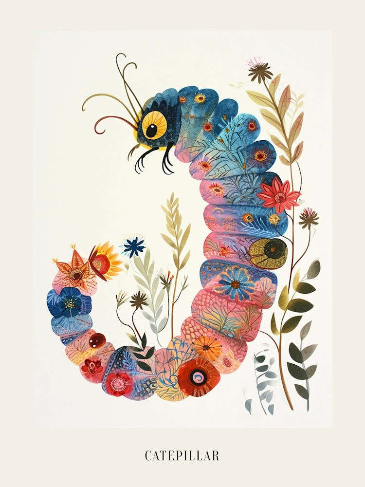 Colourful Insect Illustration Catepillar 8 Poster