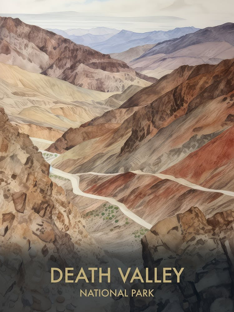 Death Valley National Park Watercolour Vintage Travel Poster 2