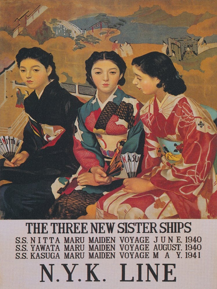 Three New Sister Ships Asian Vintage Travel Poster