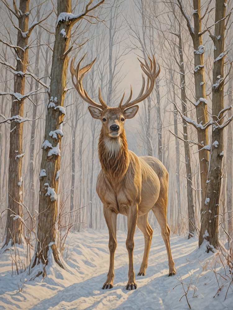 Stag In The Winter Woods