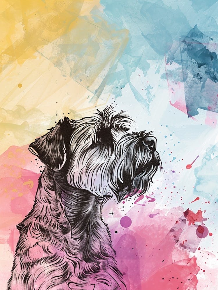 Schnauzer Géant - Illustration aquarelle et lignes pastel 1
