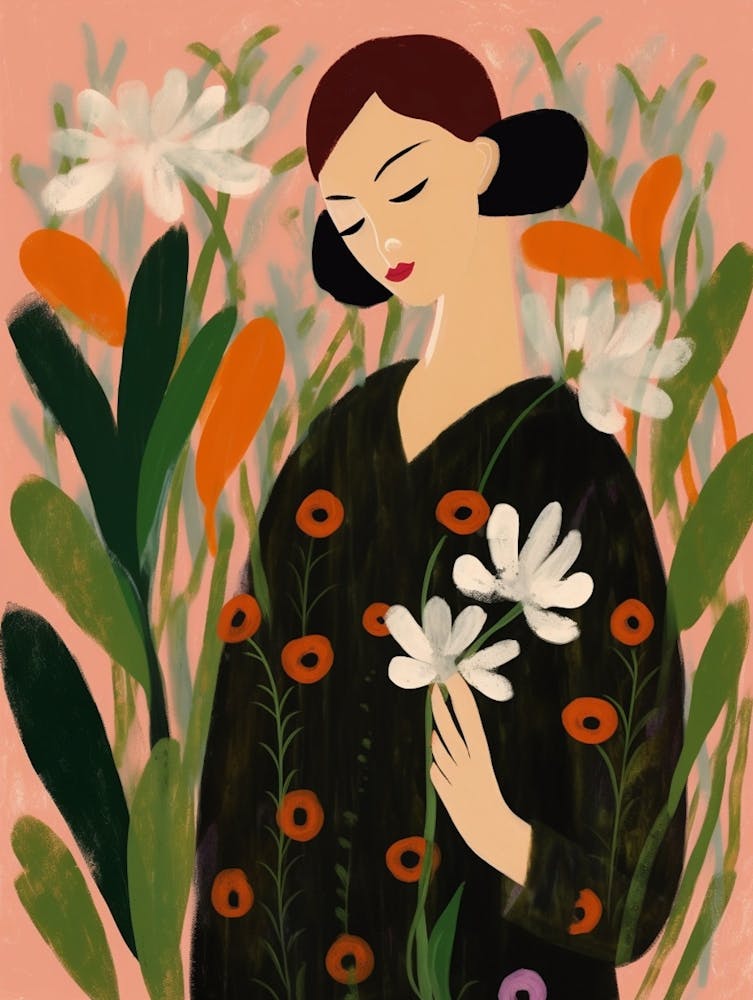 Frau mit Herbstblumen Maiglöckchen 2