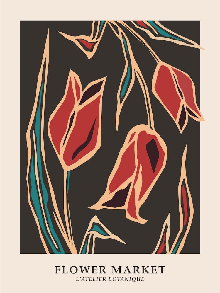 Flower market, Black red tulips, Retro abstract flowers