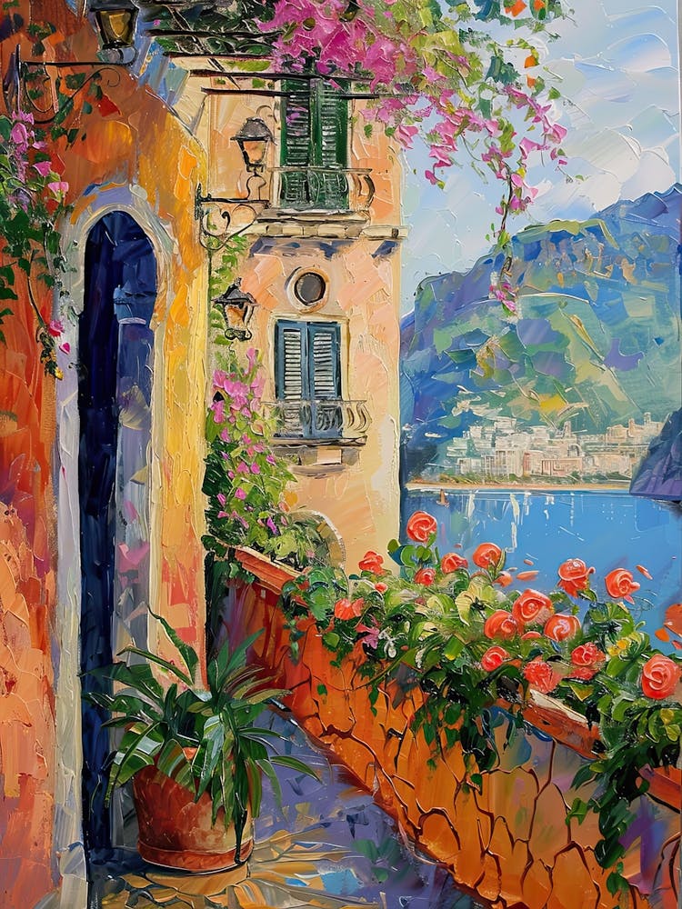 Balcony View Painting In Amalfi 4