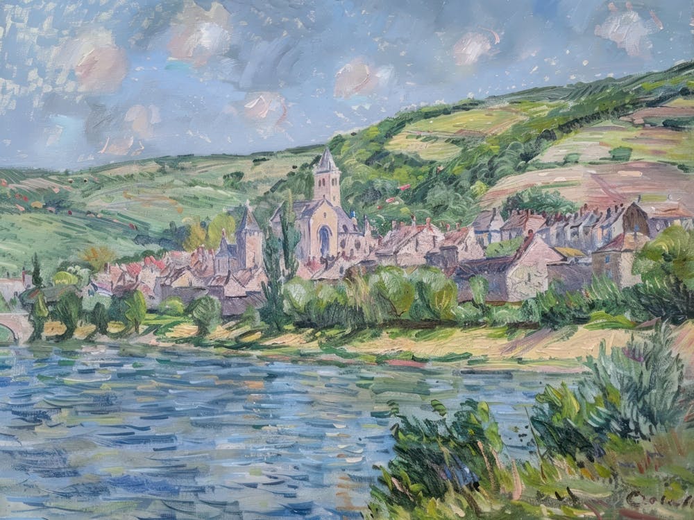 Tranquil Waterside Abode Painting Inspired By Paul Cezanne