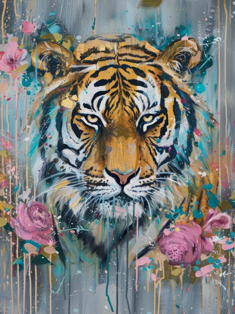 Tiger With Roses 4