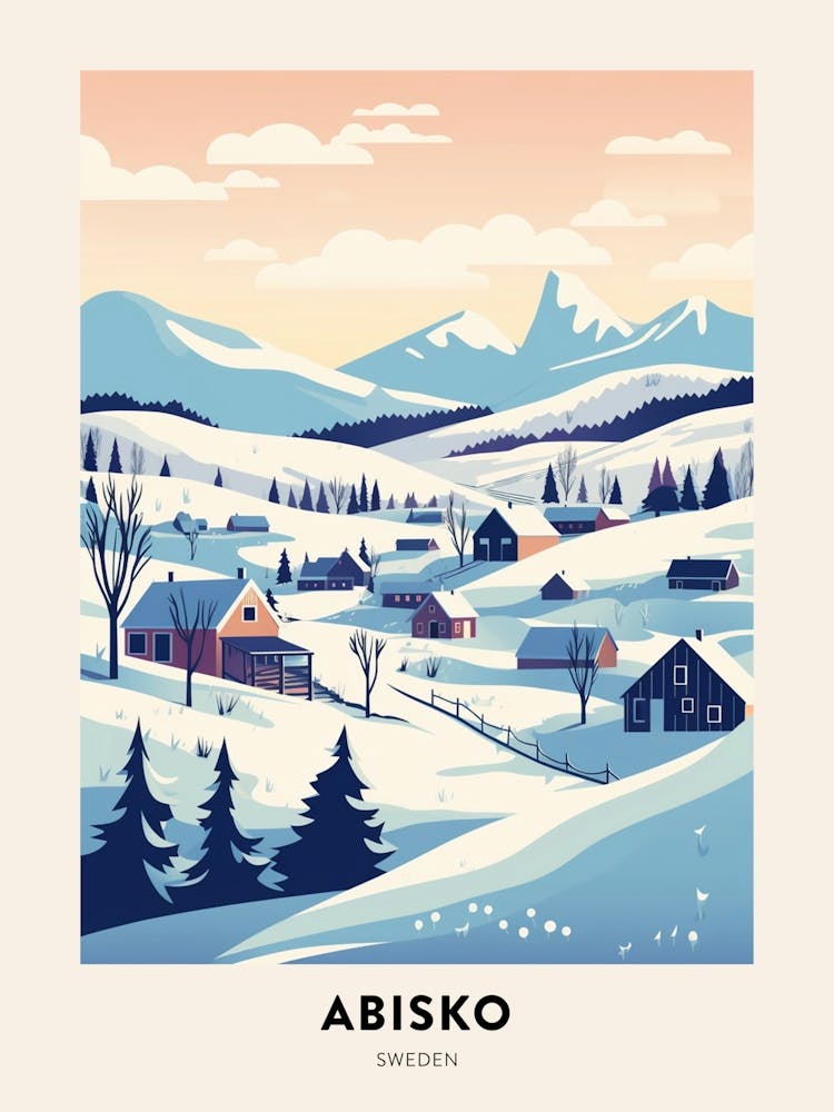 Vintage Winter Travel Poster Abisko Sweden 2