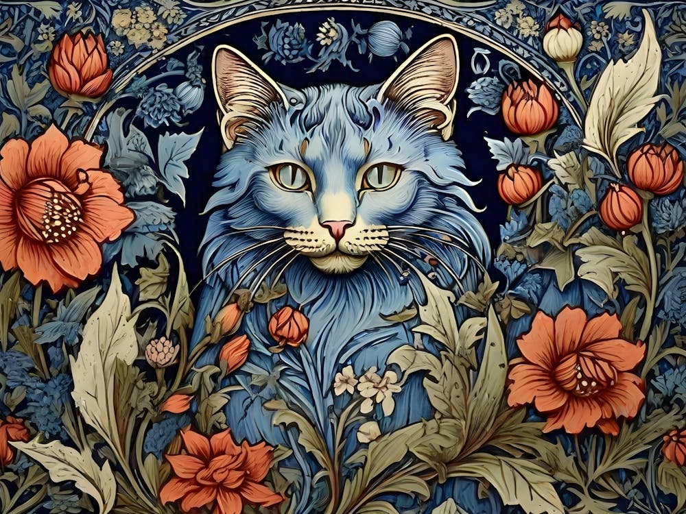 Blue Cat in william morris style