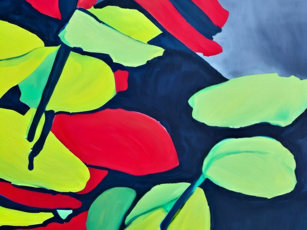 Abstract Painting Of Red, Yellow, And Green Leaves