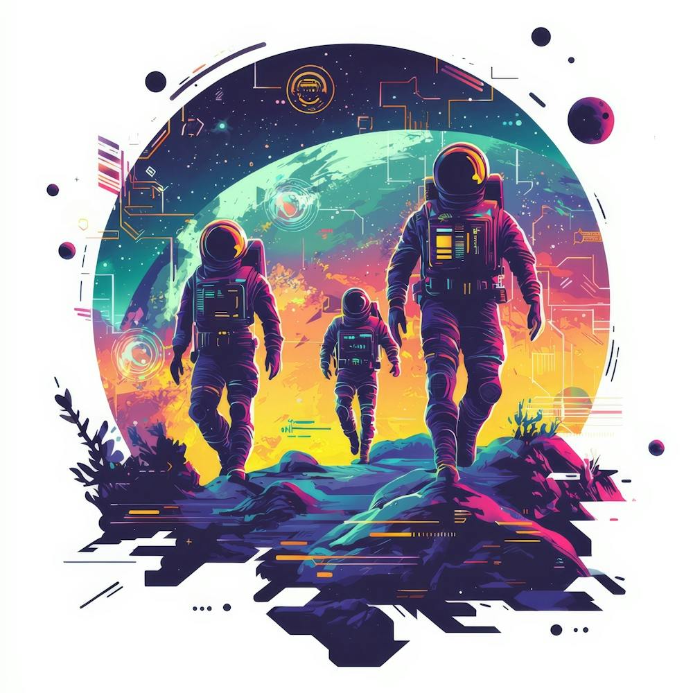 Astronauts In Space.Generated AI. Wall