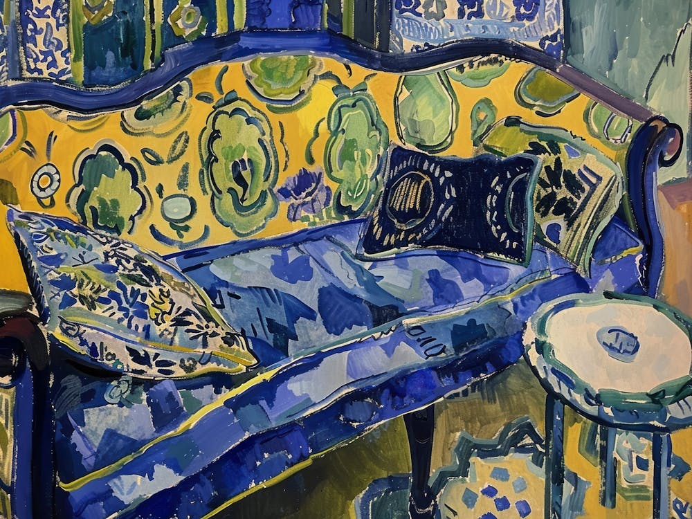 Blue And Yellow Sofa. Henry Matisse Style Interior Painting