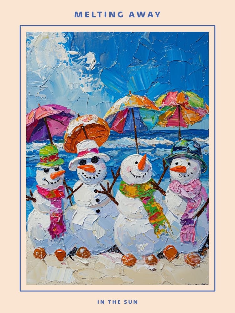 Snowmen On The Beach Painting Poster 2