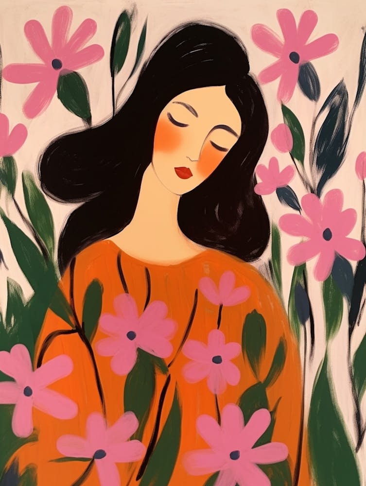 Woman With Autumnal Flowers Fuchsia 2