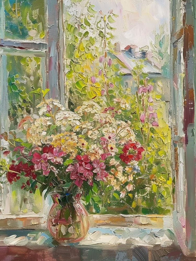 Fleurs d'Hortensia Sur Une Fenêtre de Cottage 3