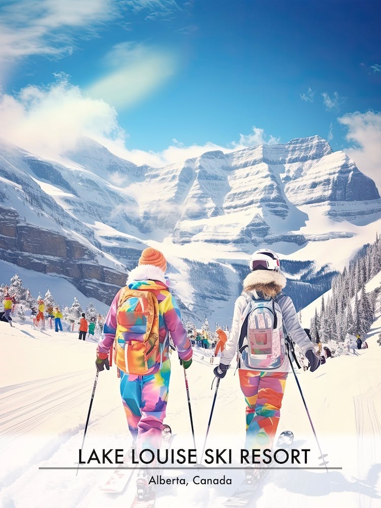 Lake Louise Ski Resort   Alberta Canada, Ski Resort Poster Illustration 0