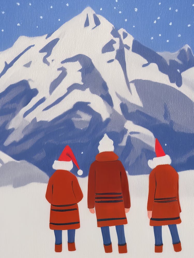 Christmas Mountain Three Figures Scene