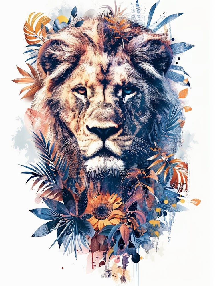Double Exposure Realistic Lion With Jungle 32