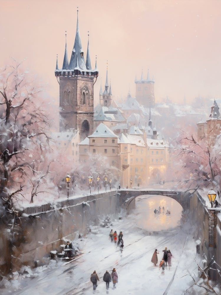 Dreamy Winter Painting Prague Czech Republic 4