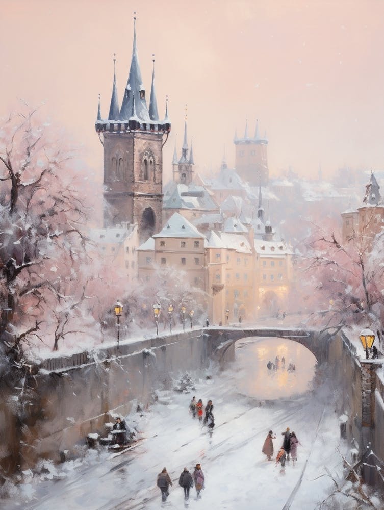 Dreamy Winter Painting Prague Czech Republic 4