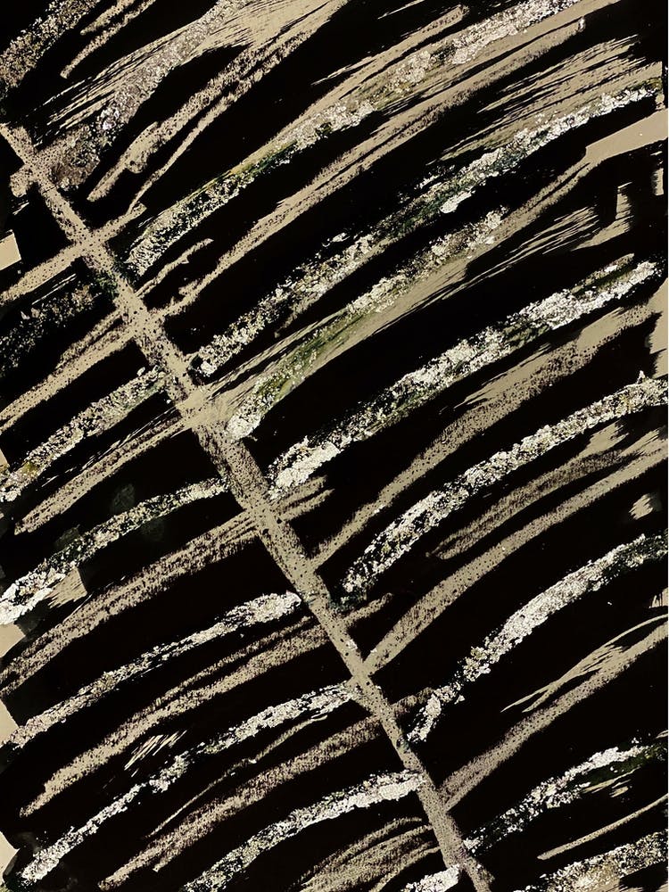 Black, White and Silver Leaf Ink Print