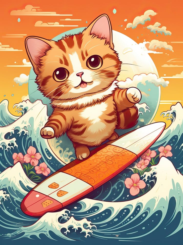 Kawaii Katzenzeichnungen Surfen 3