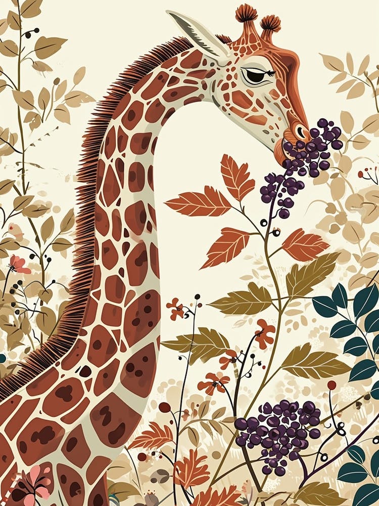 Giraffe Eating Berries Modern Illustration 1