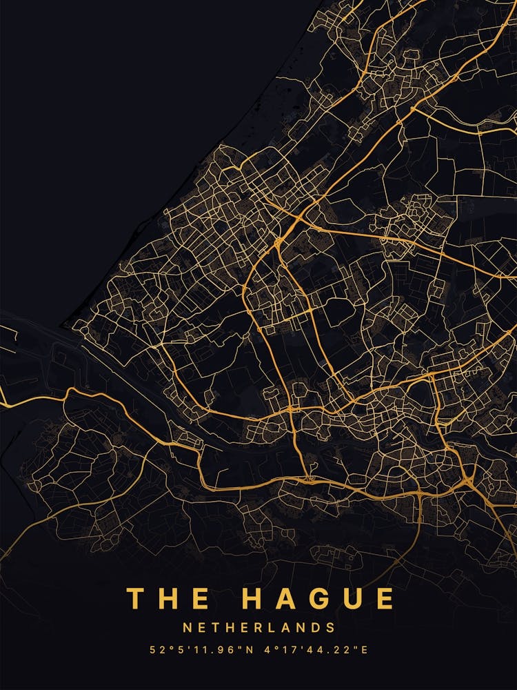 The Hague Netherlands Black And Gold Map