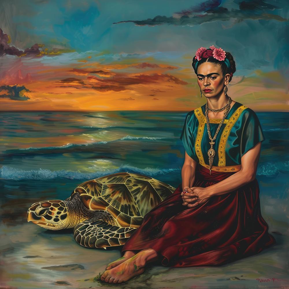 Frida Kahlo With Sea Turtle. Animal Conservation Series