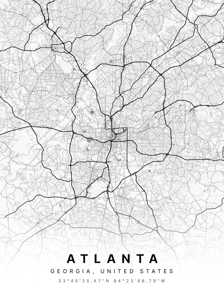 Atlanta Georgia USA White Map