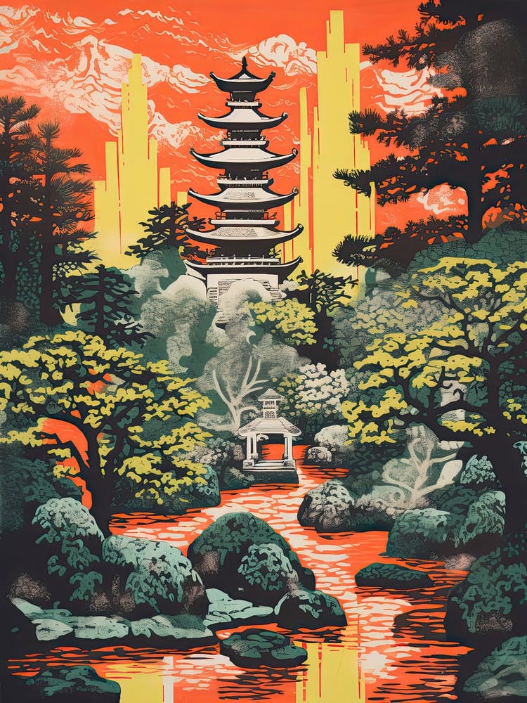 Portland Japanese Gardens Abstract Riso Style 3