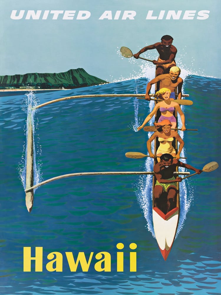 Hawaii Outrigger Vintage Travel Poster