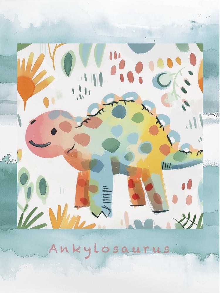 Cute Muted Pastels Ankylosaurus Dinosaur 3 Poster