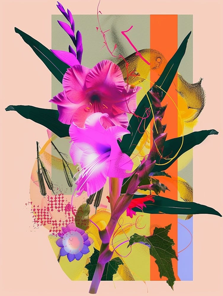 Gladiole 2 Neon-Blumen-Collage