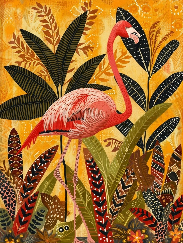 Greater Flamingo And Croton Plants Boho Print 4