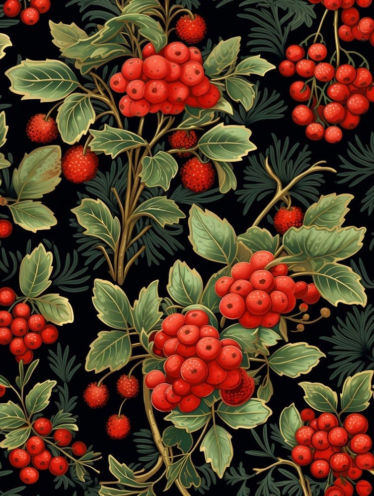 Winterberry 3 William Morris Style Winter Florals