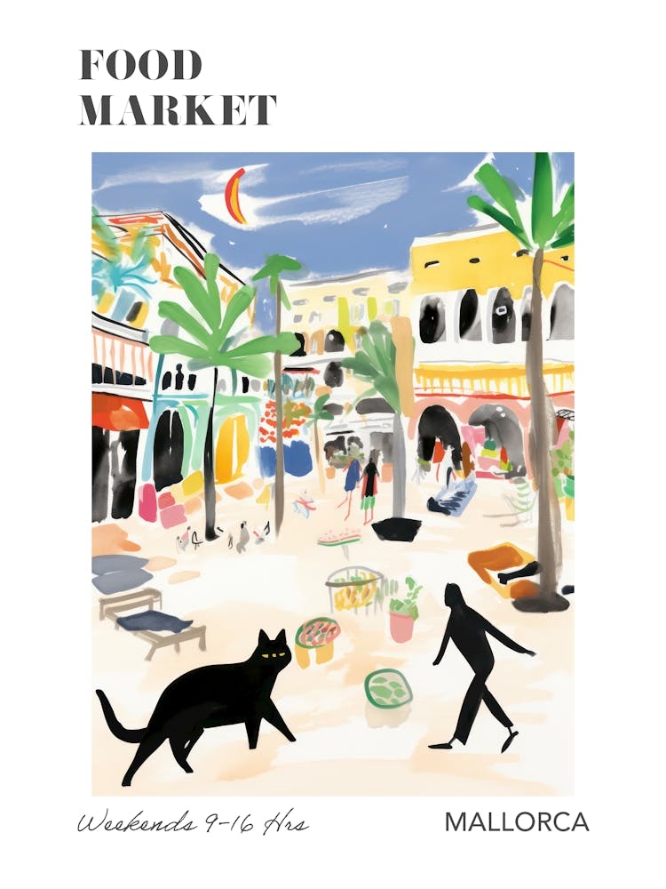 The Food Market In Mallorca 4 Illustration Poster