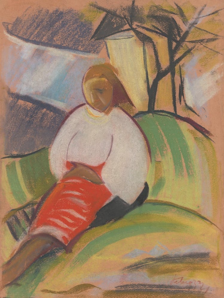 Woman Sitting On A Hill