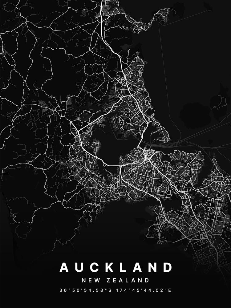 Auckland New Zealand Black Map