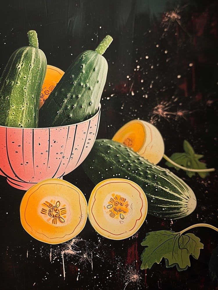 Courguette & Vegetables In A Bowl Art Deco Style