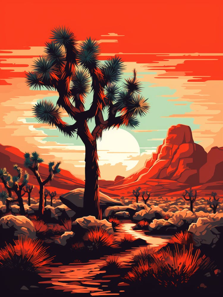 Silver Joshua Tree In Retro Illustration