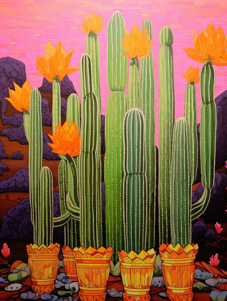 Mexican Style Cactus Illustration Ladyfinger Cactus 2