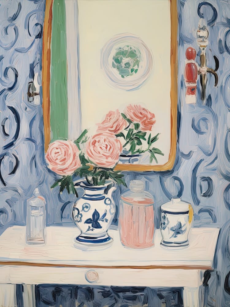 Bathroom Vanity Painting With A Rose Bouquet 2